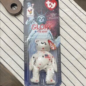 Ty Glory Bear - White with Red and Blue Stars